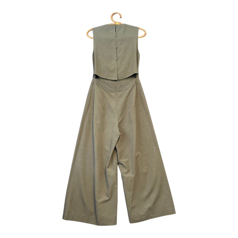 Club Monaco | Sage Green Linen Blend Wide Leg Lynall Jumpsuit Size 0 - Picture 4 of 10